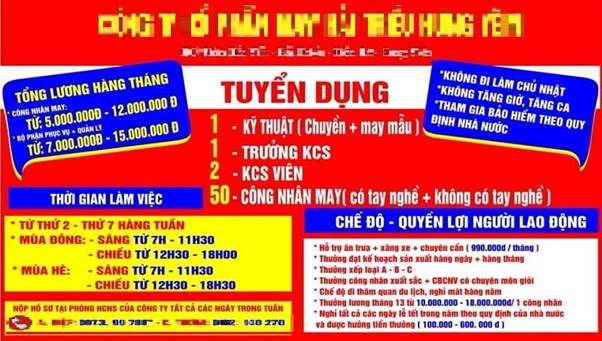 Mẫu thông báo tuyển dụng công nhân ở một công ty sản xuất