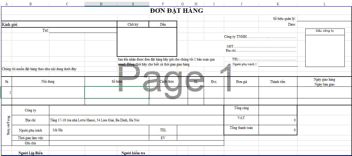 Mẫu Đơn đặt hàng file word và file excel doanh nghiệp thường dùng