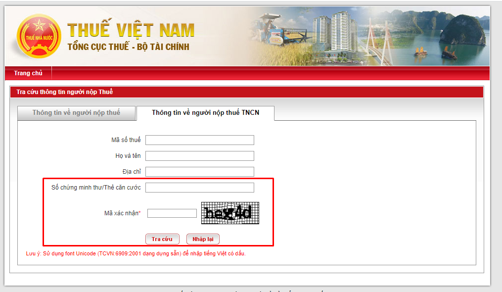 Tra cứu mã số thuế cá nhân trên trang web của Tổng cục Thuế