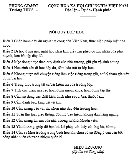 nội quy lớp học