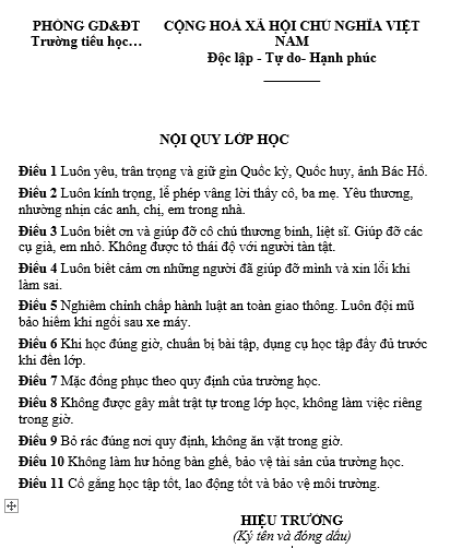 nội quy lớp học