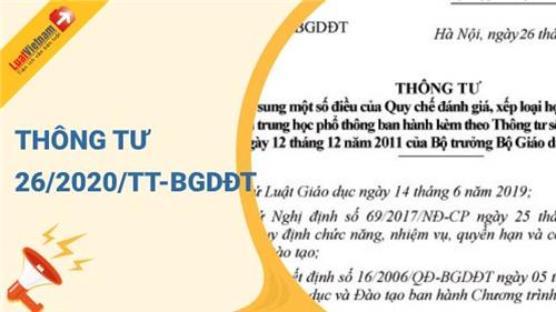 Thông tư 26/2020/TT-BGDĐT sửa đổi Quy chế đánh giá, xếp loại học sinh trung học